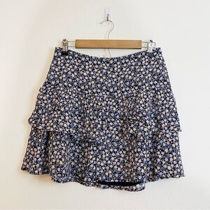 Abercrombie Linen Blend Floral Print Ruffle Flowy Mini Skirt Medium Multi Color